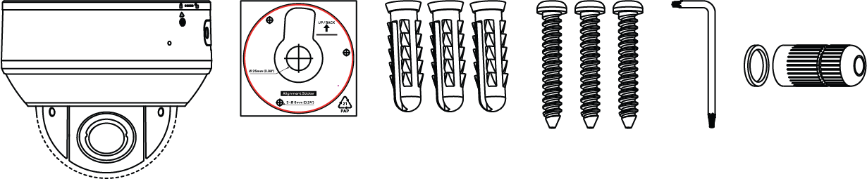 line drawing of package contents list