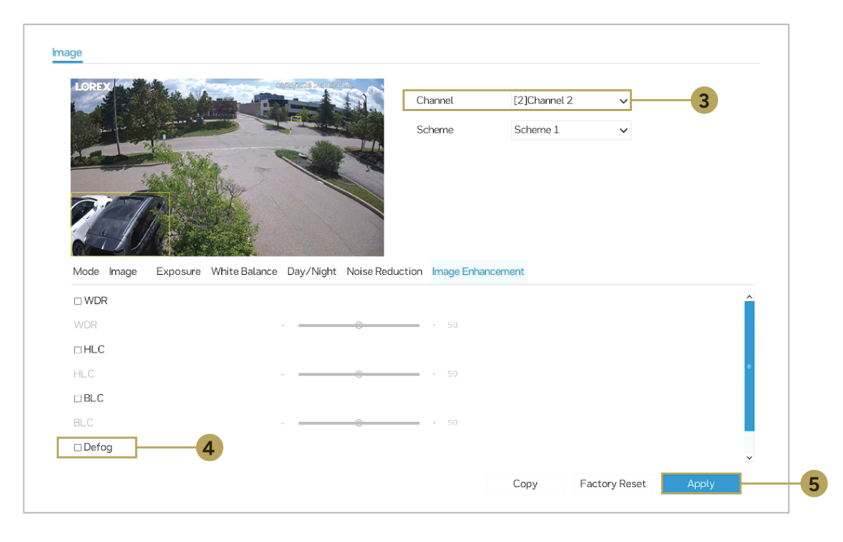 Image enhancement settings - turn off defog