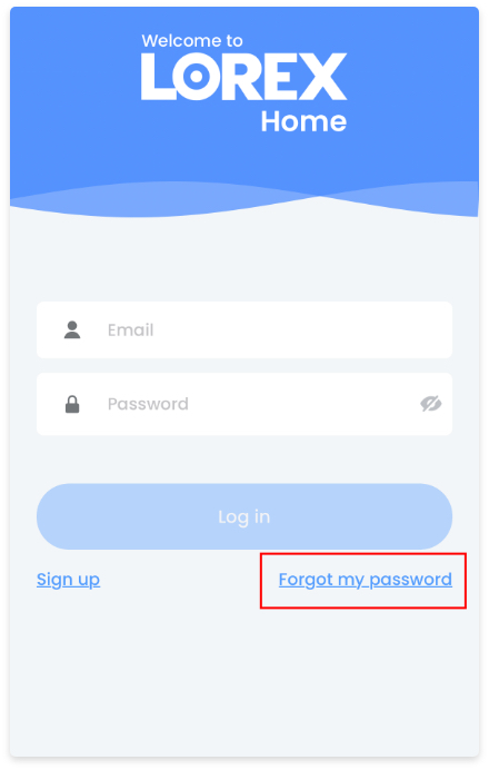forgot password screen from Lorex App