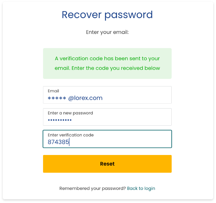 recover password page on lorex website
