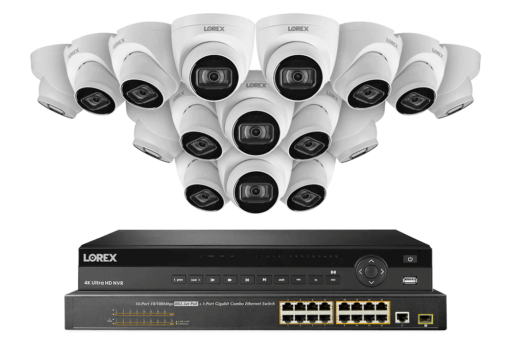 Lorex Fusion 4K 16 Camera Capable (8 Wired and 8 Wi-Fi) 2TB Wired NVR System with Bullet Cameras Featuring Smart Security Lighting