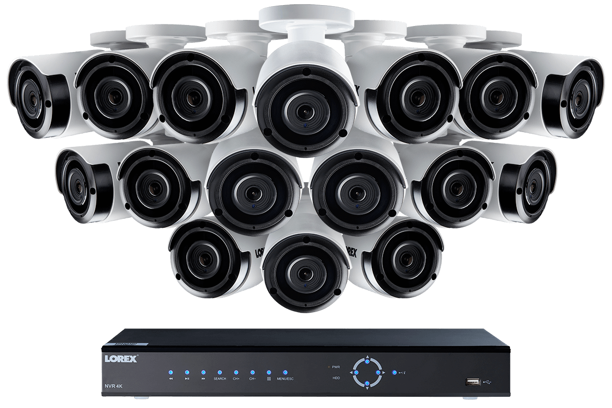 4K Ultra HD IP NVR security camera system with 16 2K (4MP) IP cameras, 130FT night vision