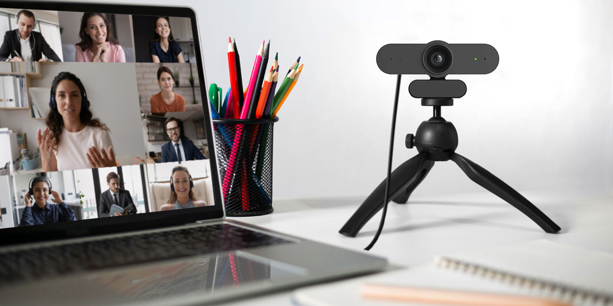 Camera on a desk tripod