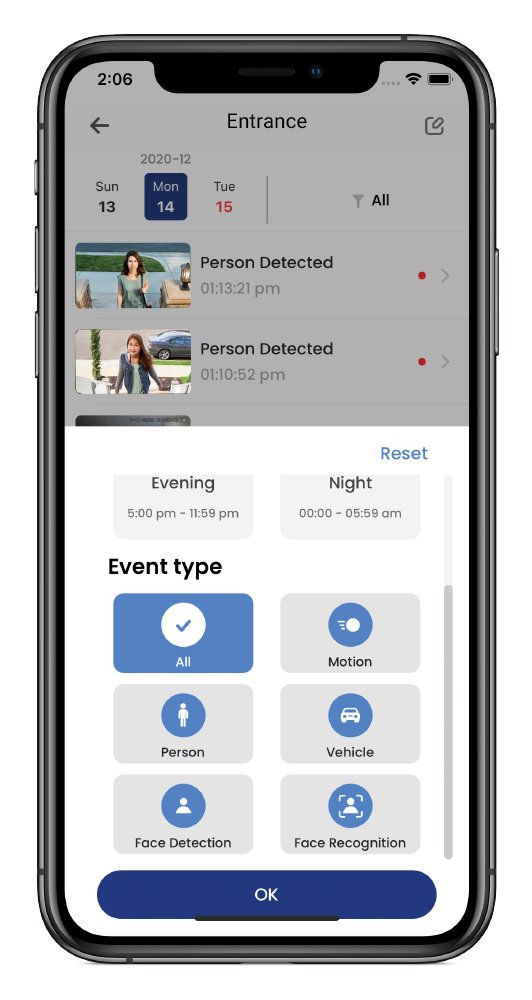 Filter smart motion events with the Lorex app